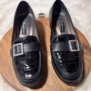 Brighton Women's Classic Black Leather Loafers with Block Heel Size 7.5